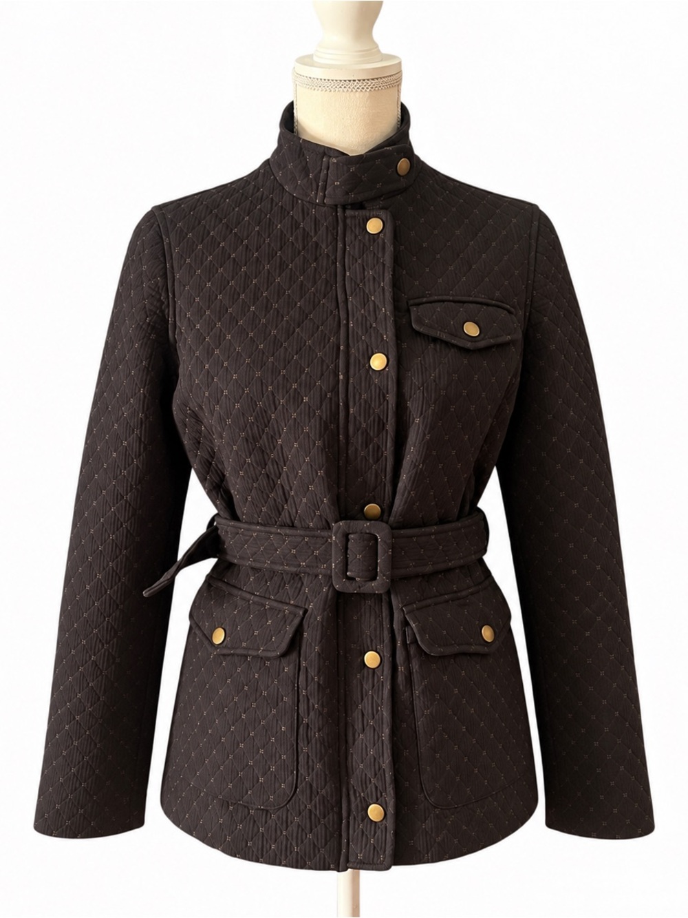 J.McLaughlin Brown Quilted Belted Equestrian Field Jacket Sz 4